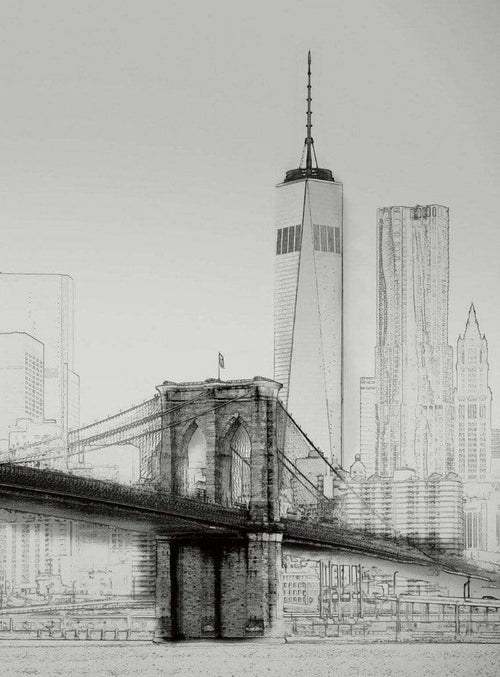 Wizard+Genius New York Art Illustration Black And White Vlies Fotobehang 192x260cm 4 banen | Yourdecoration.nl