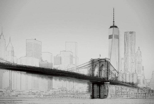 Wizard+Genius New York Art Illustration Black And White Vlies Fotobehang 384x260cm 8 banen | Yourdecoration.nl