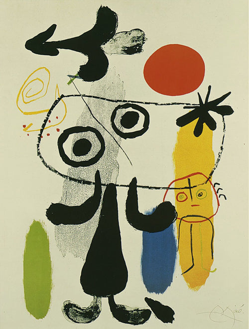 Joan Miro  Figur gegen rote Sonne II Kunstdruk 70x100cm | Yourdecoration.nl