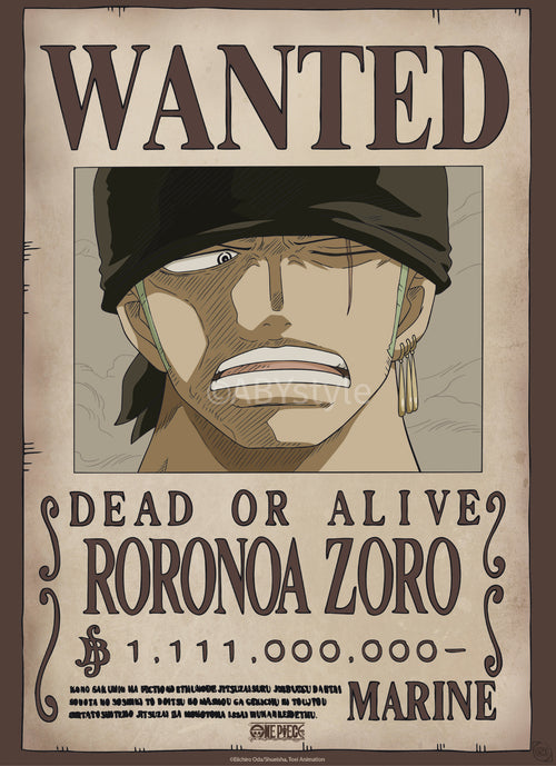 Poster One Piece Wanted Zoro Wano 38x52cm Abystyle GBYDCO624 | Yourdecoration.nl