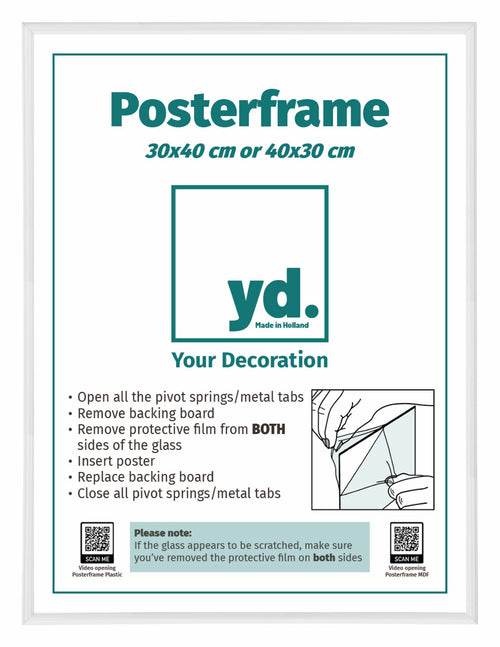 Posterlijst Kunststof Fotolijst 30x40cm Wit Hoogglans Voorzijde Maat | Yourdecoration.nl