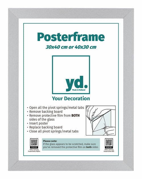 Posterlijst MDF 30x40cm Mat Zilver Voorzijde Maat | Yourdecoration.nl