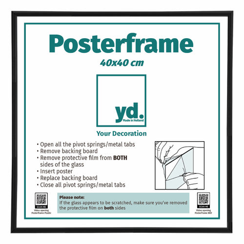 Posterlijst Kunststof Fotolijst 40x40cm Zwart Mat Voorzijde Maat | Yourdecoration.nl