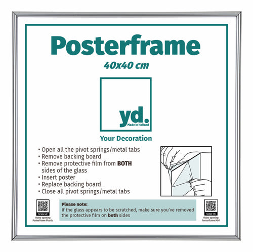 Posterlijst Kunststof Fotolijst 40x40cm Zilver Voorzijde Maat | Yourdecoration.nl