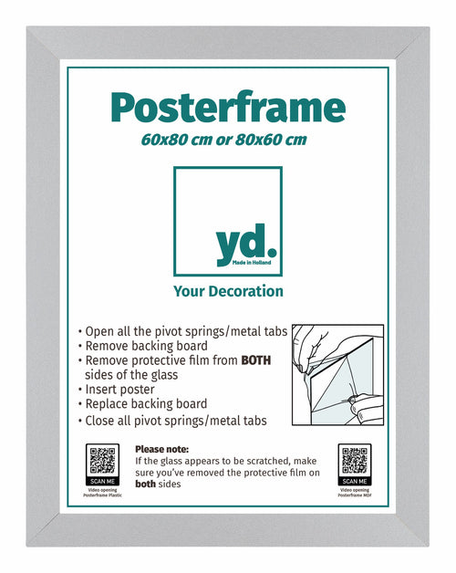 Posterlijst MDF 60x80 Mat Zilver Voorzijde Maat | Yourdecoration.nl