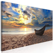 Artgeist Boat on the Beach Narrow Canvas Painting | Yourdecoration.com