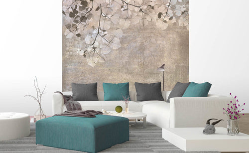 Dimex Beige Leaves Abstract Fotobehang 225x250cm 3 banen sfeer | Yourdecoration.nl