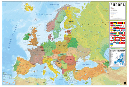 Grupo Erik GPE5441 Physical Political Map Of Europe Es Poster 91,5X61cm | Yourdecoration.nl