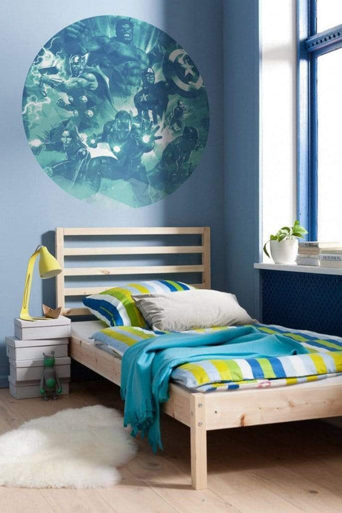 Komar Avengers Blue Power Zelfklevend Fotobehang 128x128cm Rond Sfeer | Yourdecoration.nl