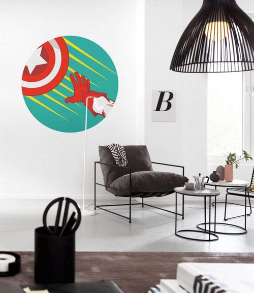 Komar Avengers Captains Shield Pop Art Zelfklevend Fotobehang 125x125cm Rond Sfeer | Yourdecoration.nl