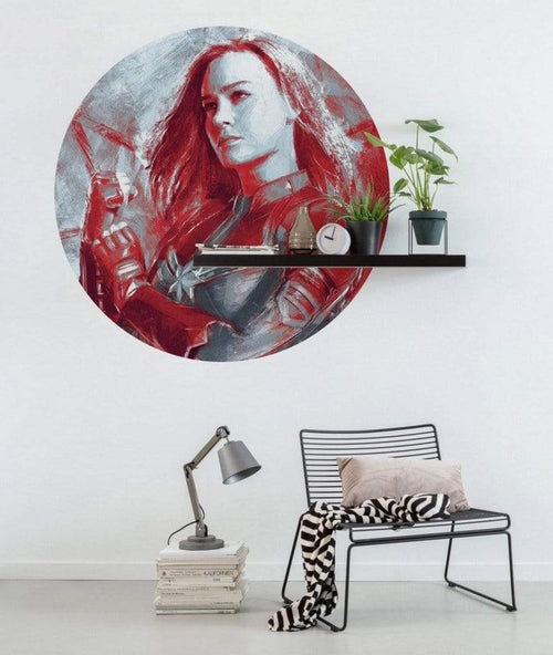 Komar Avengers Painting Captain Marvel Zelfklevend Fotobehang 125x125cm Rond Sfeer | Yourdecoration.nl