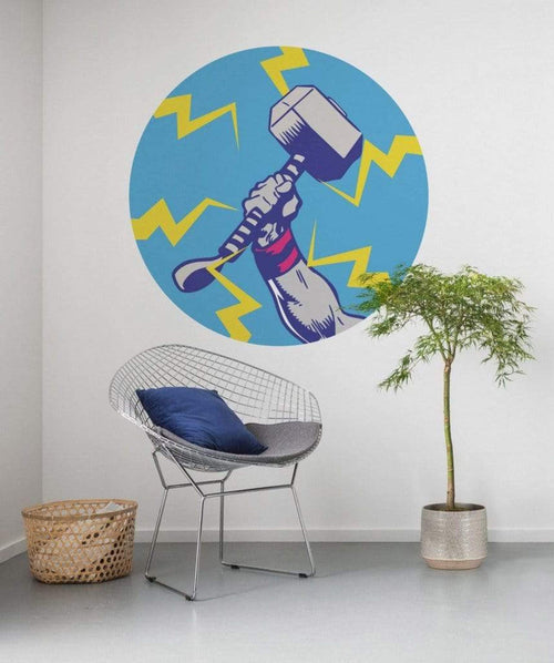 Komar Avengers Thors Hammer Pop Art Zelfklevend Fotobehang 128x128cm Rond Sfeer | Yourdecoration.nl