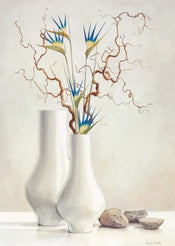 Karin Van der Valk  Willow Twigs with Blue Flowers Kunstdruk 30x40cm | Yourdecoration.nl