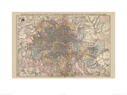 Pyramid Stanfords Map of the County of London 1888 Kunstdruk 60x80cm | Yourdecoration.nl