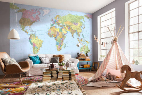 Komar World Map Vlies Fotobehang 368x248cm | Yourdecoration.nl