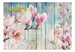 Fotobehang - Pink Flowers on Wood - Vliesbehang