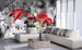 Dimex Red Leaves on Black Fotobehang 375x250cm 5 banen Sfeer | Yourdecoration.nl