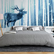 Fotobehang - Deer in the Snow Blue - Vliesbehang