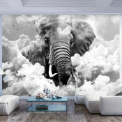 Fotobehang - Elephant in the Clouds Black and White - Vliesbehang