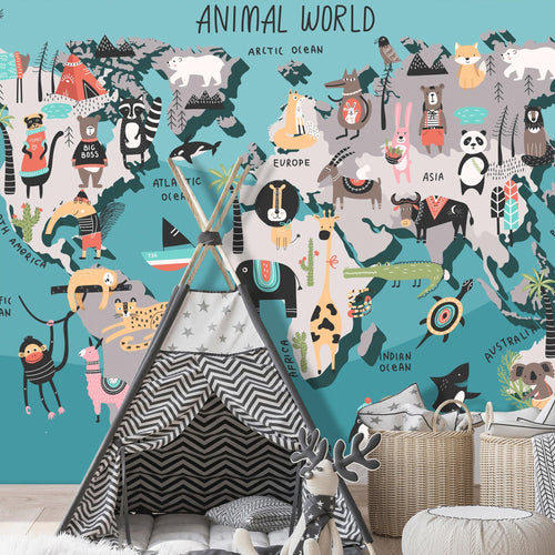 Fotobehang - Animal Map - Vliesbehang